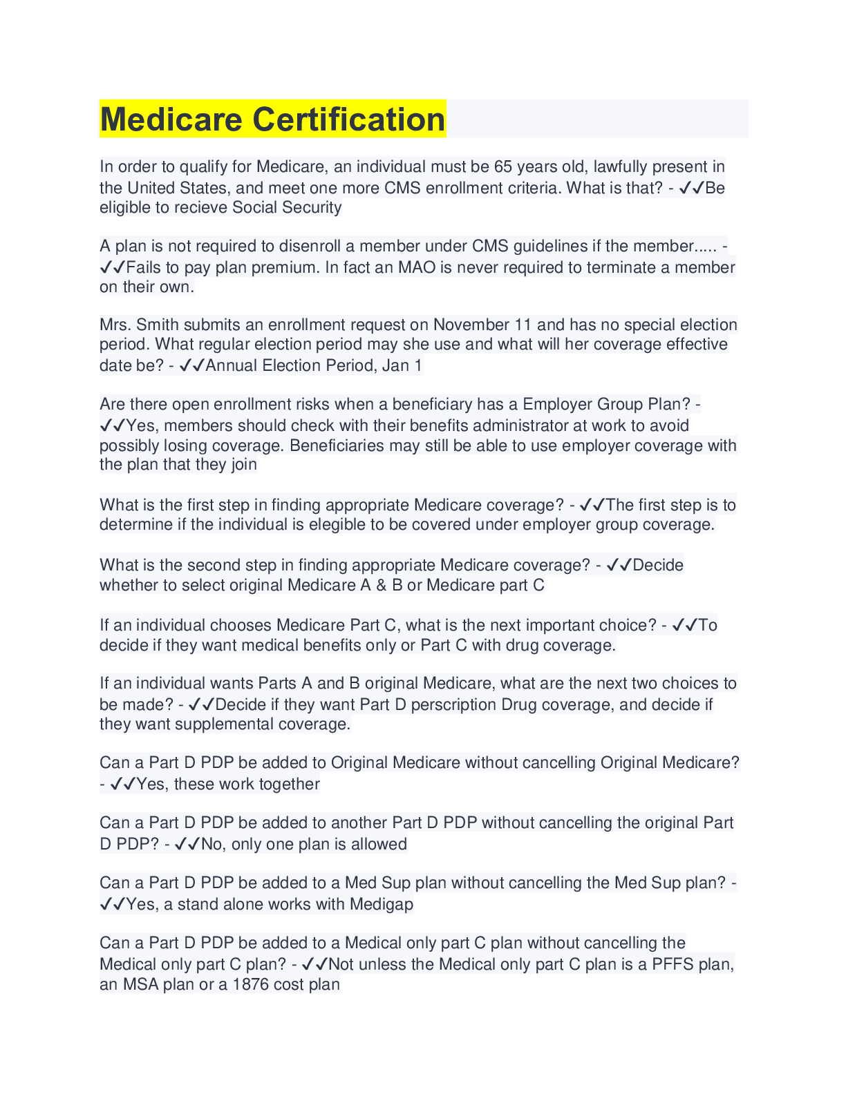 Medicare Certification Exam Questions Bank 244 Questions with 100